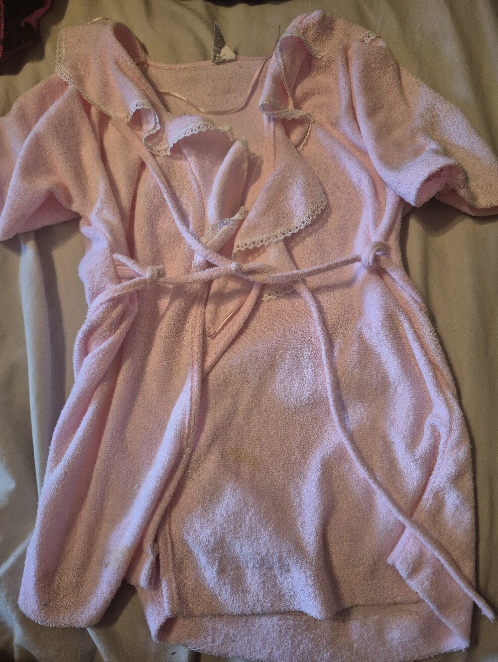 Girls' Pink Terry Cloth Pajama Robe with Lace Trim